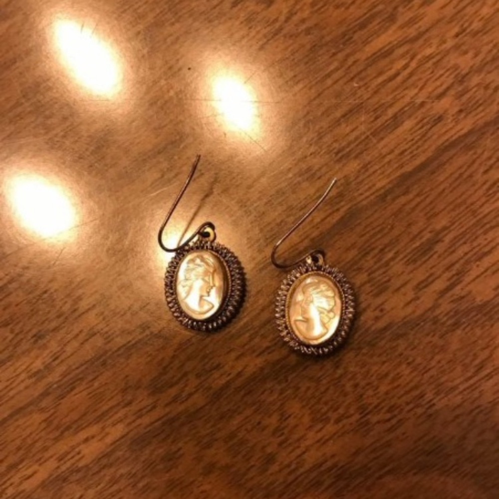 Grey Cameo Civil War Reenacting Earrings